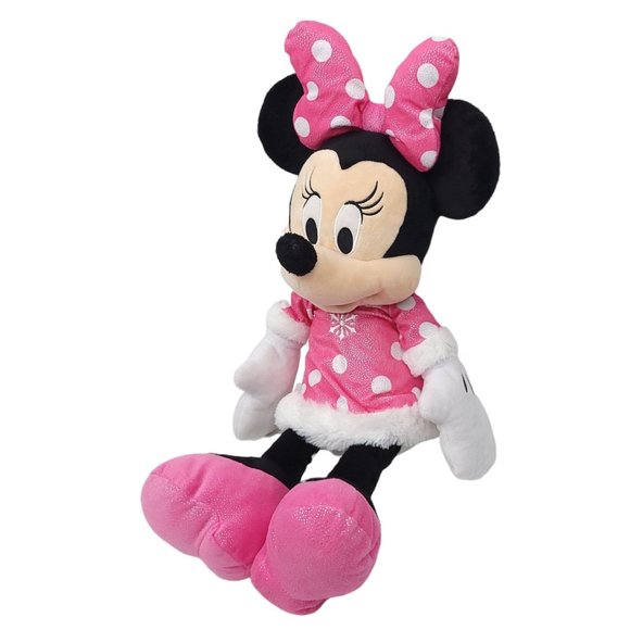 Disney Minnie Mouse Plush Doll 24" Stuffed Animal Toy Pink Polka Dot Snowflake - Picture 3 of 12